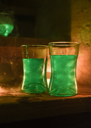 two recycled glass bat glasses