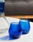 two blue short glasses