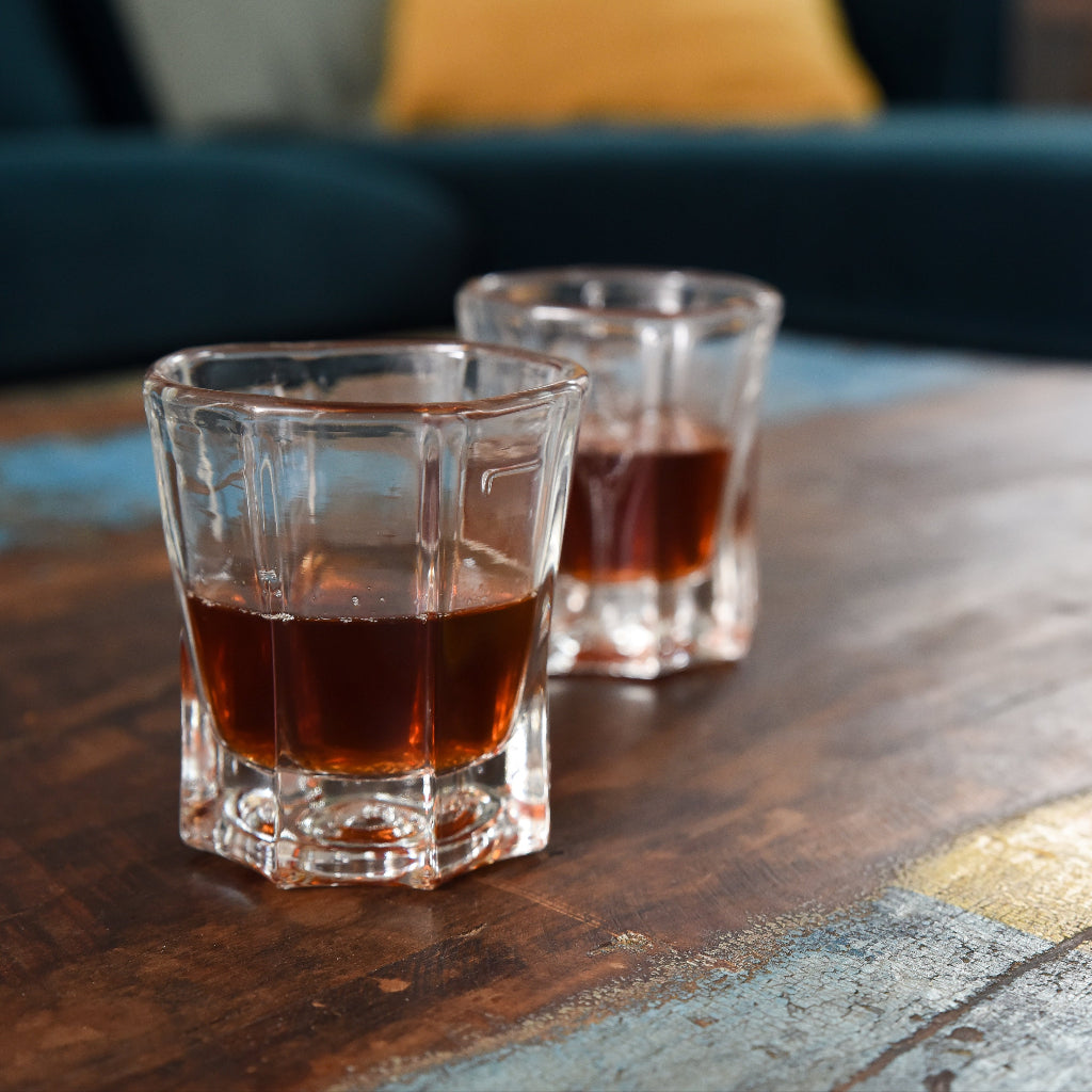 two rock glasses with wine