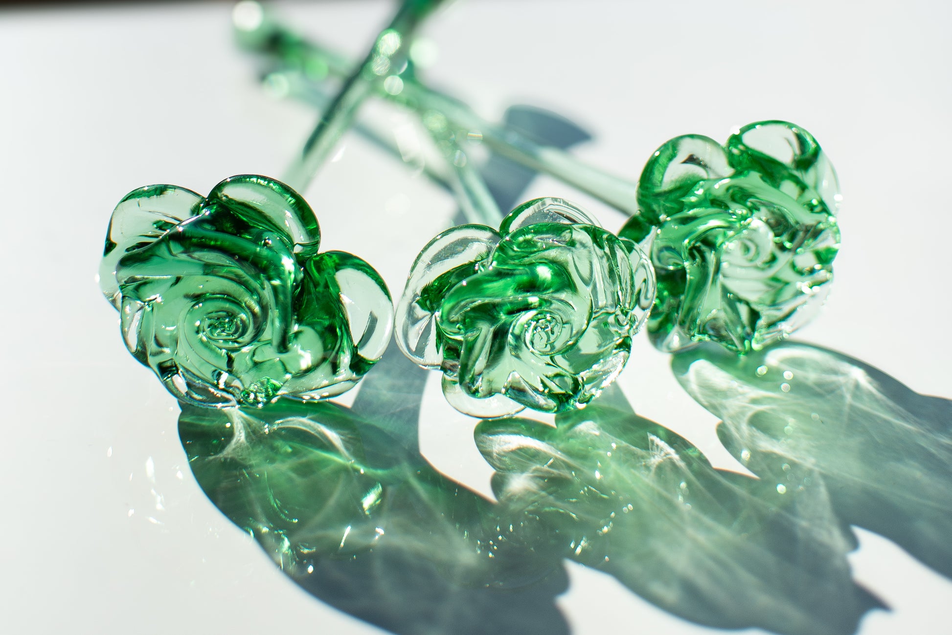 3 recycled glass roses