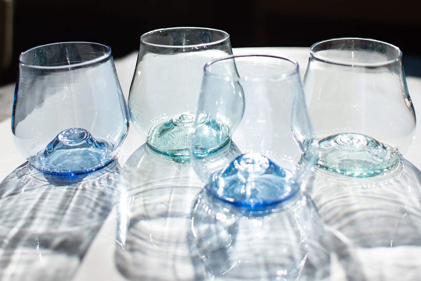 a set of short glass cups