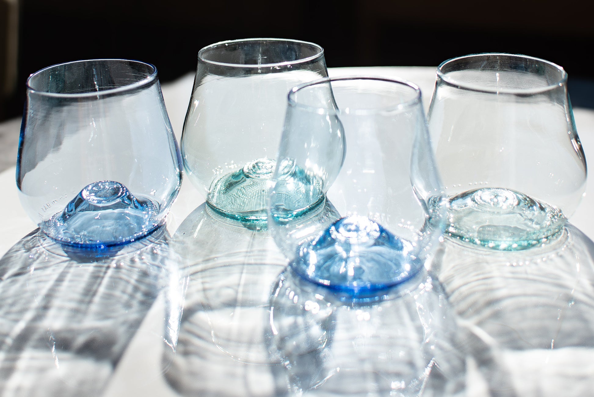 a set of short glass cups