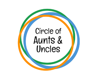 Green, blue, and orange logo for Circle of Aunts and Uncles