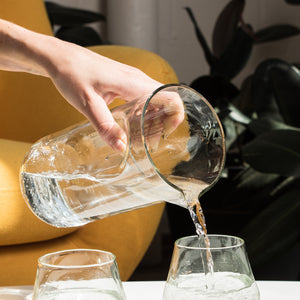 clear pitcher made from recycled glass