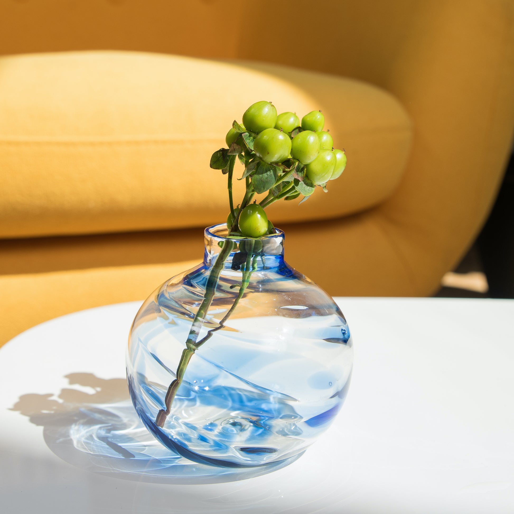 clear and blue bud vase made from jewish wedding breaking glass