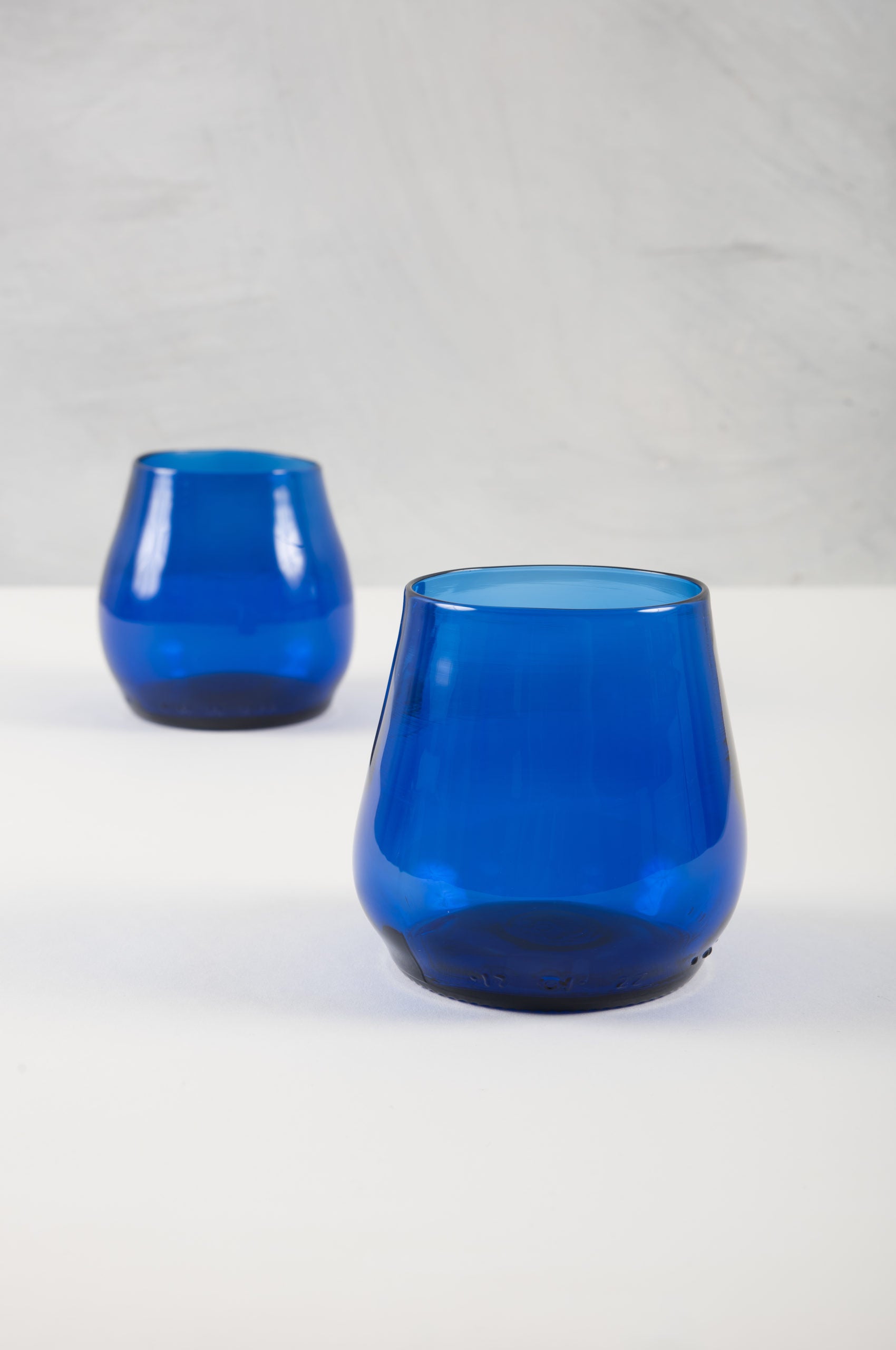 cobalt water or wine glasses made from recycled glass