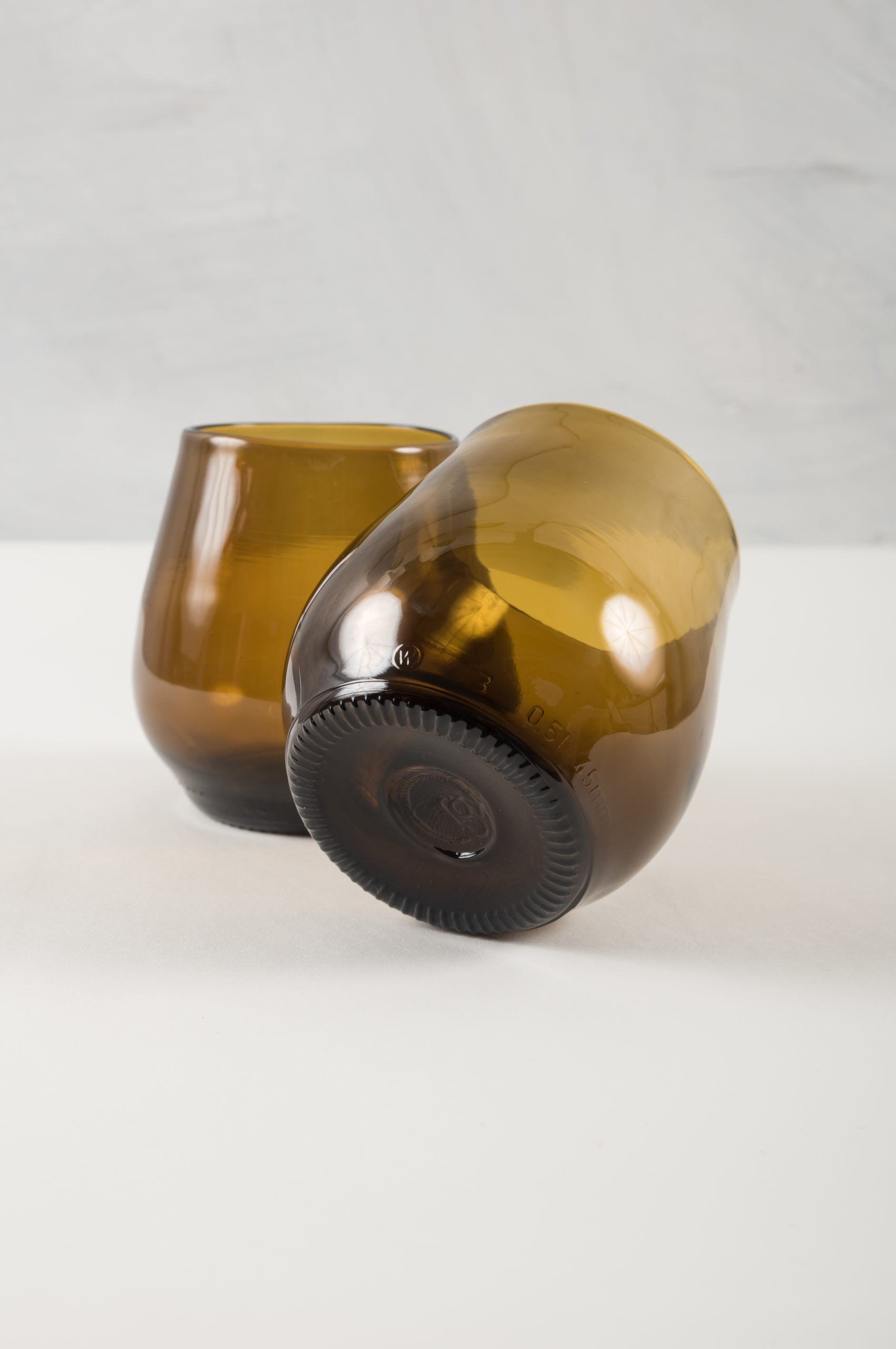 amber water or wine glasses made from recycled glass