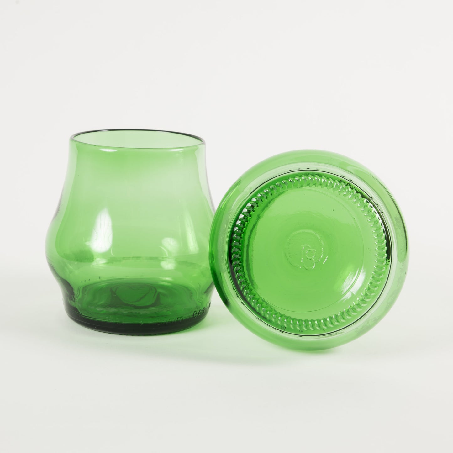 emerald green water or wine glasses made from recycled glass