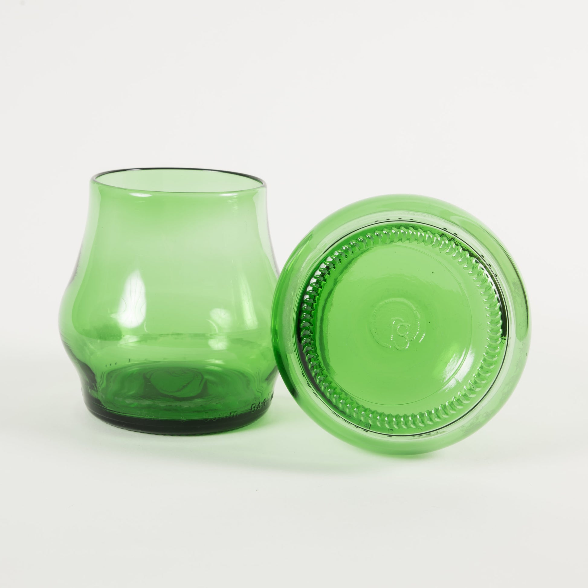 emerald green water or wine glasses made from recycled glass