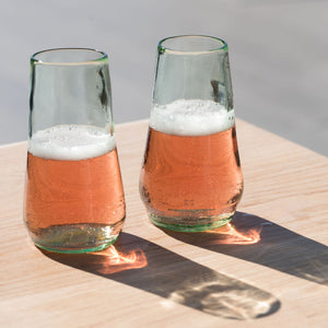 stemless champagne flutes made from recycled glass