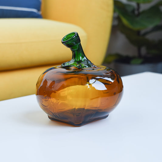recycled glass pumpkin, orange with green stem