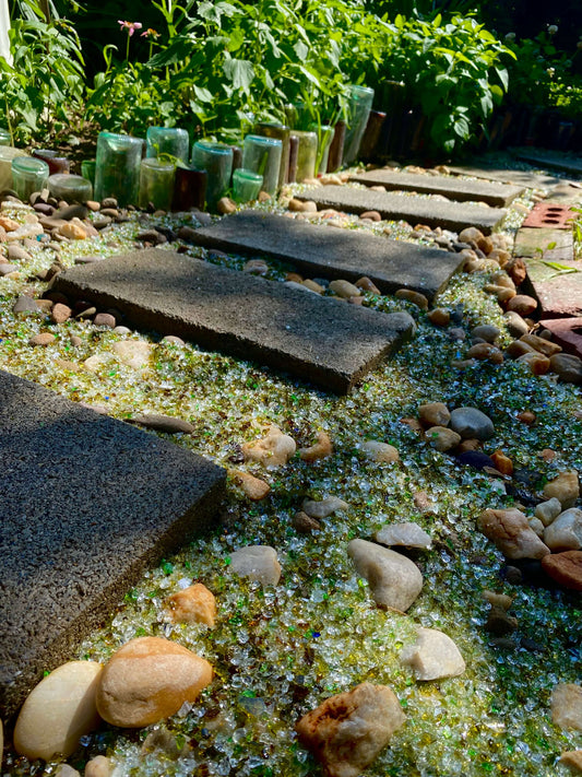 recycled glass sand in a garden