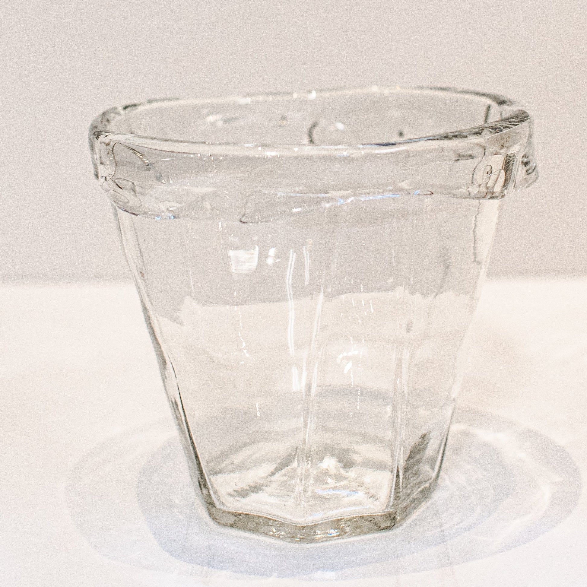 Clear glass plant pot on a studio background
