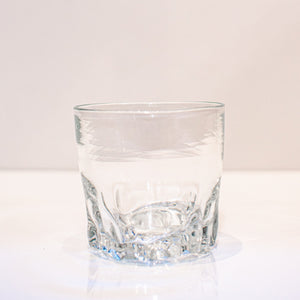 clear rocks glass with rose imprinted bottom