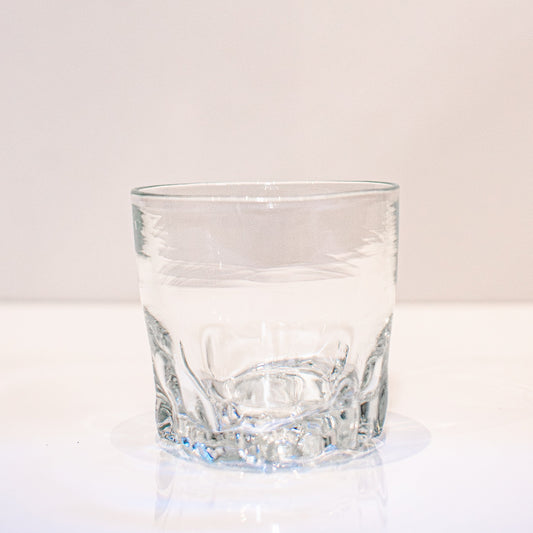 clear rocks glass with rose imprinted bottom