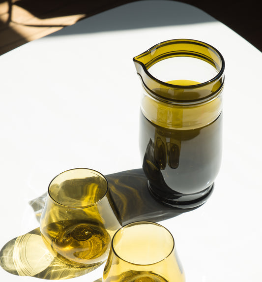olive pitcher made from wedding champagne keepsake bottle