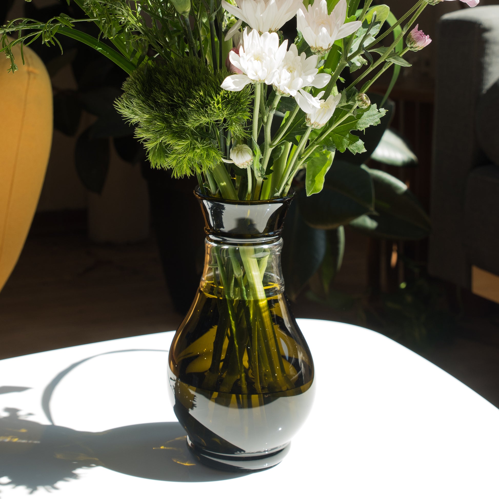 olive vase made from wedding champagne keepsake bottle