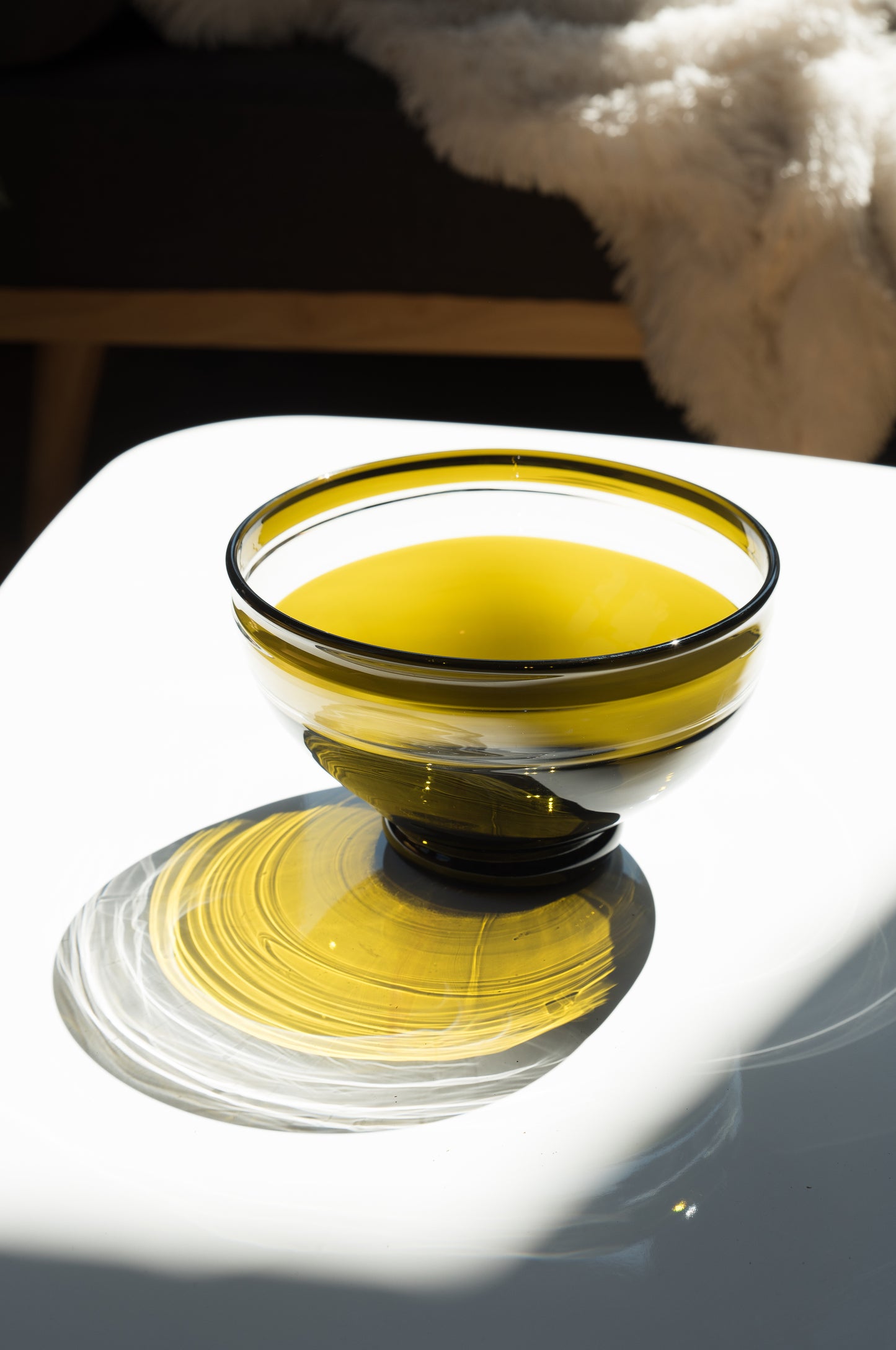 olive serving bowl made from wedding champagne keepsake bottle
