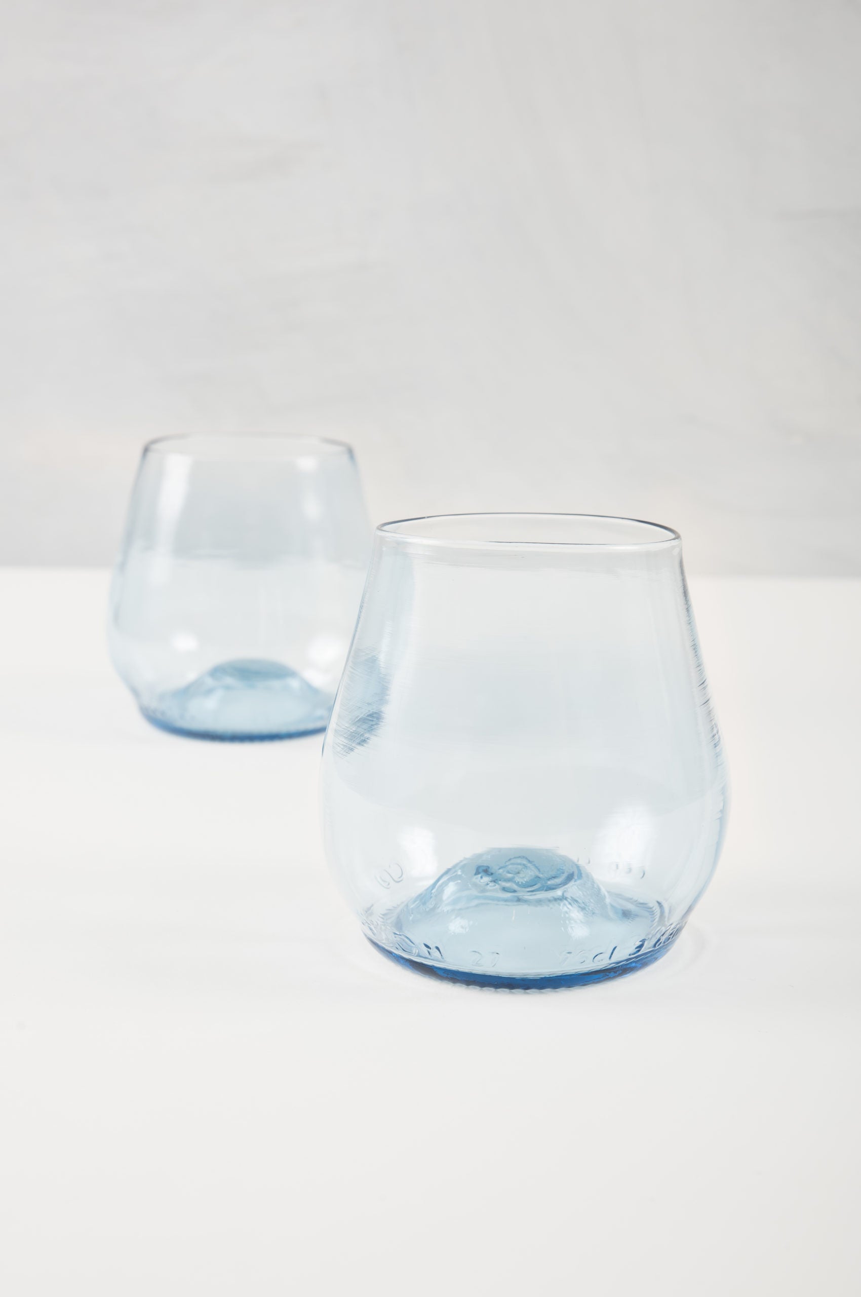 ice blue water or wine glasses made from recycled glass