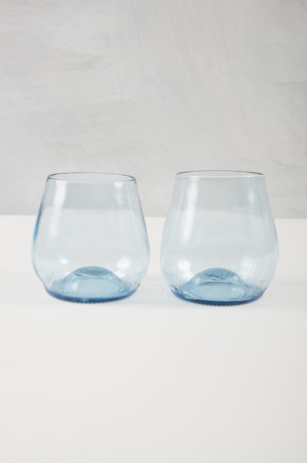 ice blue water or wine glasses made from recycled glass