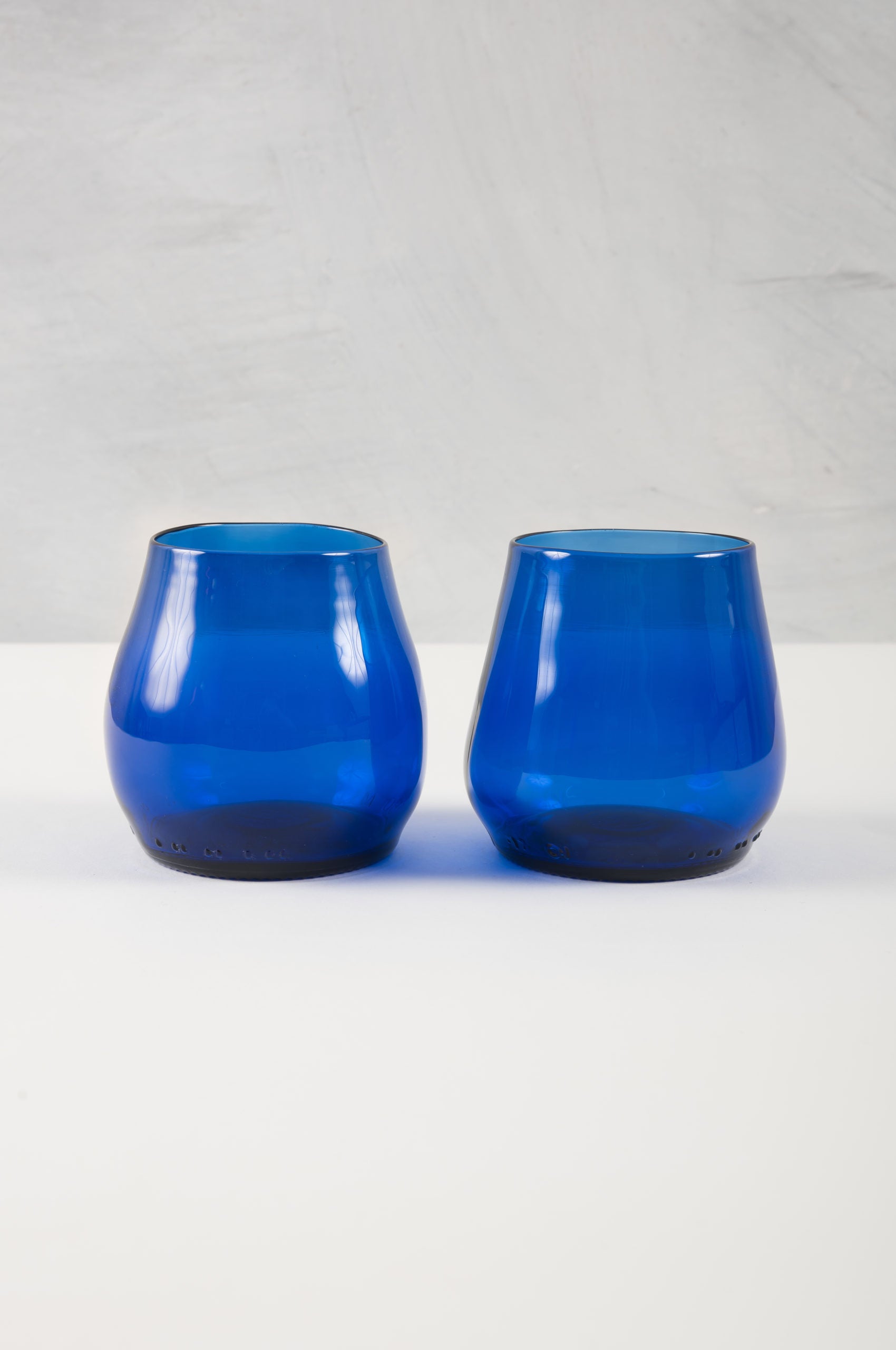 cobalt water or wine glasses made from recycled glass